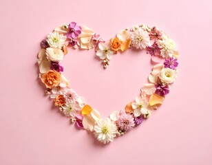 Obraz premium Heart-shaped flower arrangement on pink background