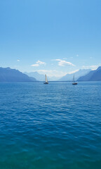 a beautiful ship is sailing in the blue sea