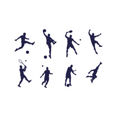 Obraz premium Silhouette of athletes playing various sports soccer basketball tennis handball