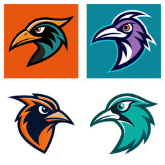 Obraz premium Four stylized bird head logos in different colors arranged in a square formation design
