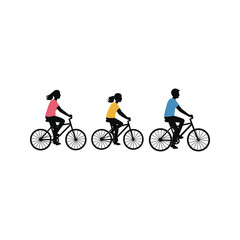 Obraz premium Silhouette of three people riding bicycles cycling bike riders active lifestyle vector illustration