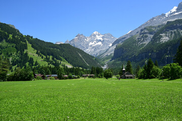 Bluemlisalp Mountain from the Green Valley of Kandersteg, Switzerland