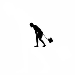 Fototapeta premium Silhouette of person shifting weight from one foot to another unsurely on white background