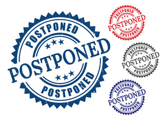 Grunge Style Delay Stamps, Postponed Event Rubber Label Collection  