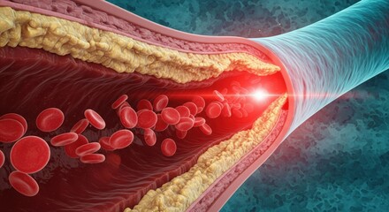 Medical Cross-Section: Inside the human body, a compelling illustration of a narrowed blood vessel, revealing the intricate complexities of cardiovascular health.