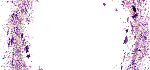 Sparkling purple and gold glitter stars on white. Perfect for festive designs.