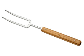 Fototapeta premium Metal two pronged meat fork with wood handle isolated on a transparent background