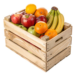 Rustic Wooden Crate of Fresh Fruit isolated on transparent background