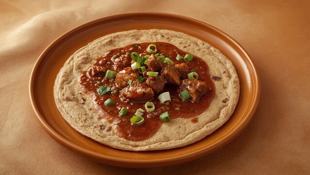 Layered flatbread made from maida or whole wheat flour served with a rich and spicy Asian curry sauce featuring beef, chicken, and egg. A classic dish from Indian cuisine