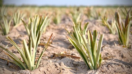 Pineapple plantation in the countryside of Thailand, South East Asia