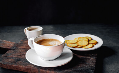 Espresso cup with Americano shot and biscuit breakfast set