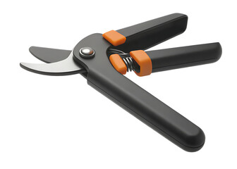 Pruning shears with orange grips isolated on a transparent background gardening tool