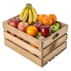 Fresh Fruit in Wooden Crate isolated on transparent background
