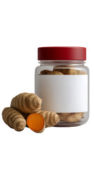 Fresh Raw Turmeric Roots on Transparent Background