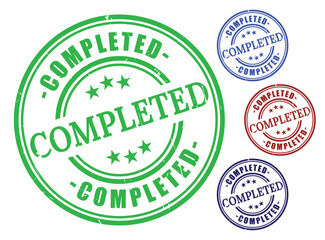 Finished Project Badge Collection, Completed Status Stamp Vector  