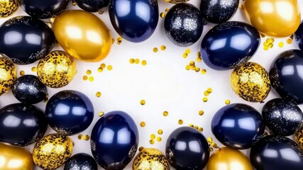 Black balloon and gold confetti decoration create festive celebration party atmosphere with elegant shiny balloons for event - Powered by Adobe