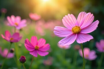 Fototapeta premium Delicate cosmos blossoms in vibrant garden setting , blossom, organic