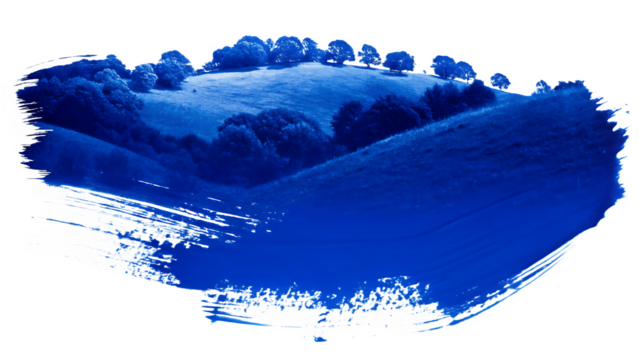 Rolling hills with scattered trees and forest isolated on a transparent background - Powered by Adobe