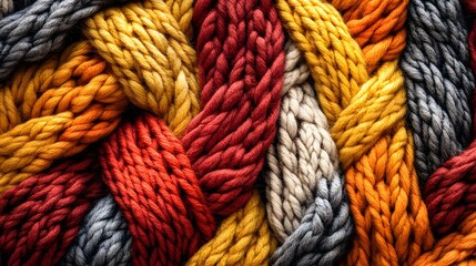 Intricate woven pattern of multicolored yarns.