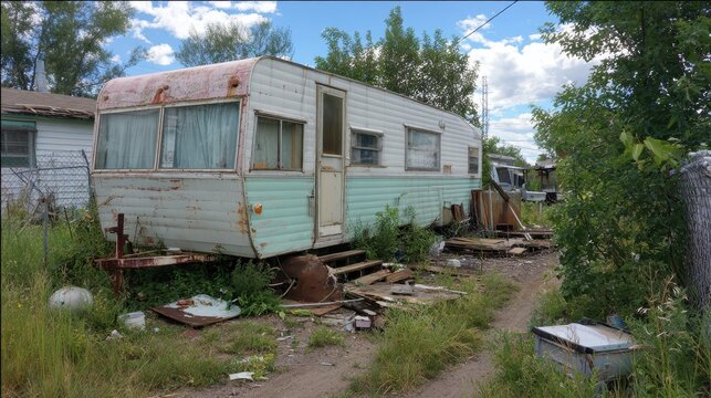 Trailer Repairs: Mobile Home in Disrepair with Junk and Weeds - Cash Returns from Real Estate Investment