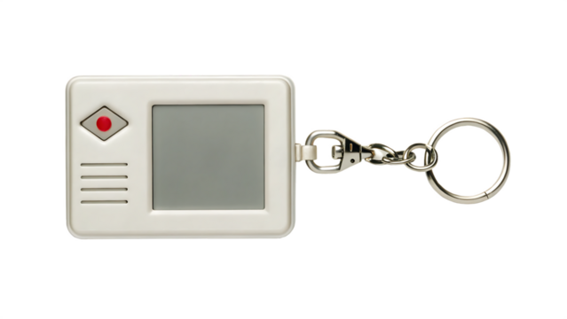White digital voice recorder keychain isolated on a transparent background image