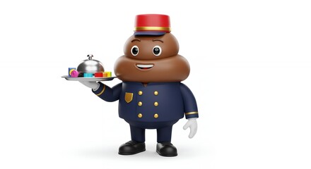 Fototapeta premium Cartoon poo character serving food