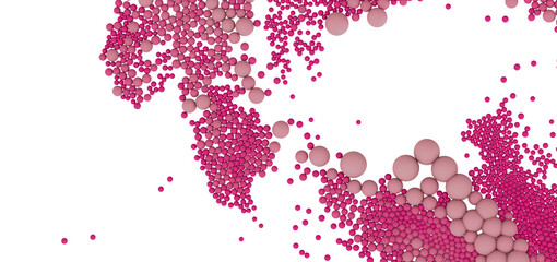 Abstract world map made of pink spheres. Global network concept.
