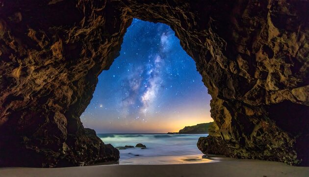 Starry night cave view