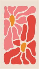 Abstract Floral Illustration  Modern Pink and Coral Flower Design, Organic Shapes, Artistic Wall Art Print