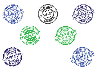 Extensive Completed Stamp Collection, Vector Set of Task Finished Grunge Labels