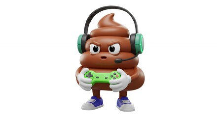 Fototapeta premium Poop emoji character playing video game