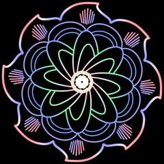 beautiful flower pattern background. Glow in the dark. Black color background. Made in eps. 