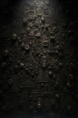 Generative AI Intricate Mechanical Texture Background Circuit Gears Cogs Complex Detailed Dark Industrial Machine Metal Pattern Abstract Technology Engineering Innovation - High Quality