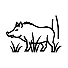 Wild Boar Line Art Icon:  Simple, Bold, Nature Illustration
