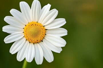 Obraz premium White daisy flower blooming in spring garden with delicate petals and vibrant yellow center symbolizing purity, simplicity, and natural beauty