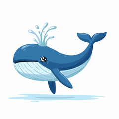 Fototapeta premium Cute blue whale splashing water illustration on a white background