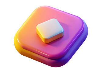 Abstract 3d rounded square shapes with a vibrant gradient of yellow orange pink and purple on a clean white background