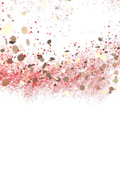Red and gold glitter confetti explosion on white