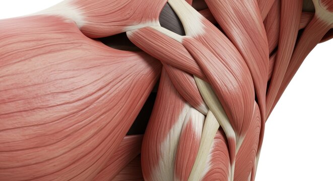 Detailed anatomical representation of human shoulder muscle structure for medical visualization