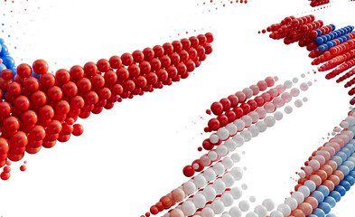 Abstract 3D spheres background red white blue color palette design