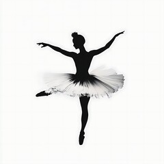 Elegant ballerina silhouette in a white tutu, poised in a graceful dance pose
