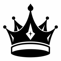 Black crown silhouette with star detail on white background royal symbol