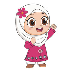 Cute Cartoon Muslim Girl in Hijab – Islamic Kid Character Vector