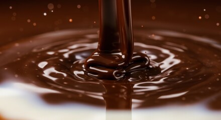 Indulgent cascade of dark chocolate creates mesmerizing ripples in a glossy pool