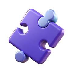 Obraz premium Two interlocking 3d puzzle pieces in purple and light blue on white background
