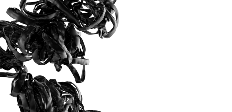 Modern abstract art featuring black ribbons swirling on a white background. Ideal for design projects.