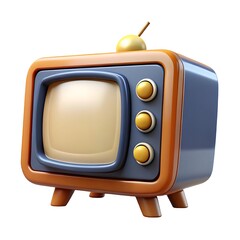 Charming 3d cartoon retro television with antenna and yellow knobs
