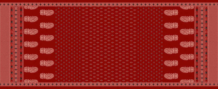 Traditional Red paisley scarf Dupatta Design with polka dots  and Geometric Motifs