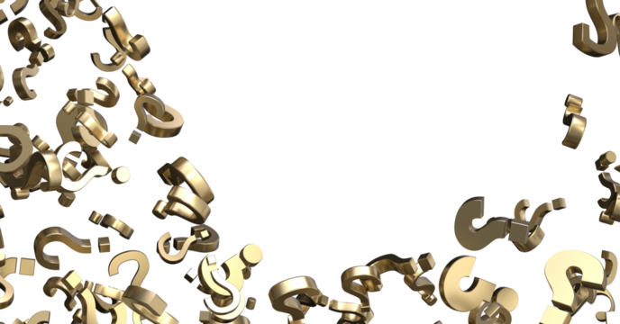 Infinite question marks on a plane, original three dimensional illustration.
