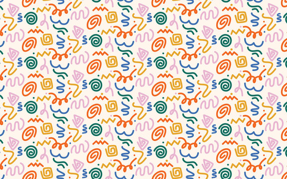 fun colorful line doodle seamless pattern creative minimalist style art background for children trendy design with basic shape